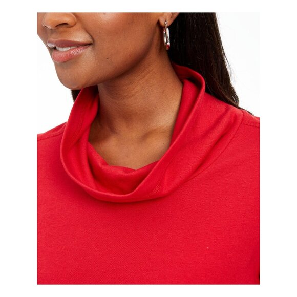 Karen Scott Cowl Neck Shirt Top Women's LARGE Red Soft Relaxed Oversized Fit NEW - Picture 9 of 10
